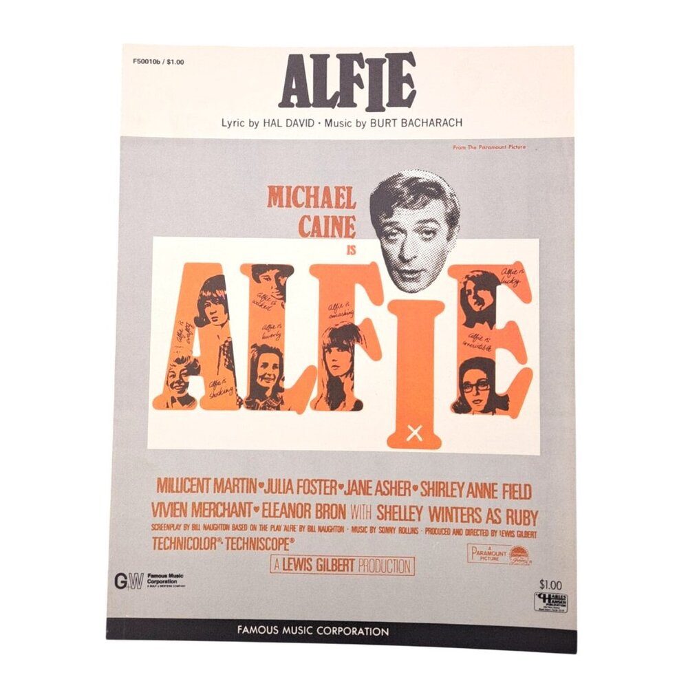 Vintage Alfie Sheet Music Hal David Burt Bacharach Michael Caine Movie 1966 Film